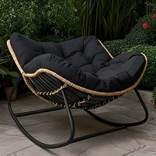 Garden Outdoor Rocking Chair Large Metal Frame Thick Padding Black