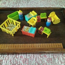 Vintage 1970s Fisher Price Play Family Little People Furniture mixed job lot VGC