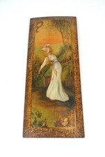 RARE FRENCH ART NOUVEAU ANTIQUE PYROGRAPHY PAINTING WALL ART WOMAN SIGNED 1904