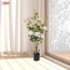 2 Pack 35.4" Artificial Rose Tree Faux Floral Trees Artificial Flower Plant