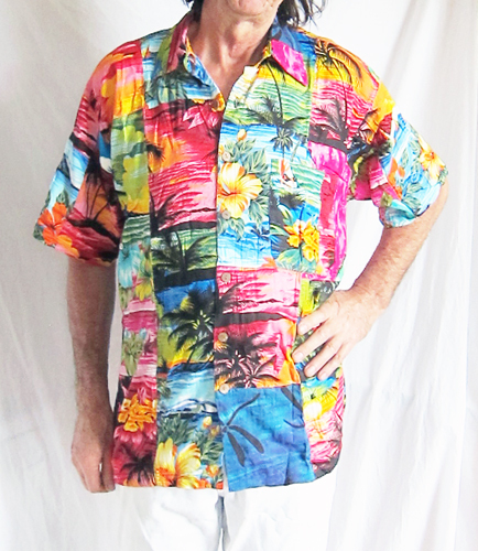 Loud patchwork hawaiian mens - hawaiian,