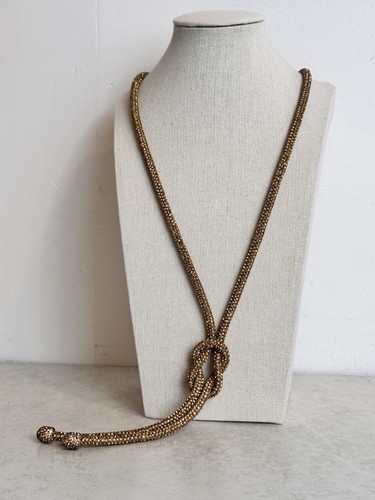 Gold crystal rope necklace - gold,