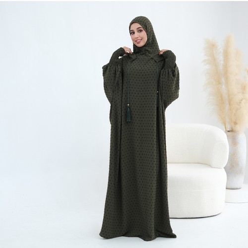 Dubai hooded abaya polka dot - hooded,
