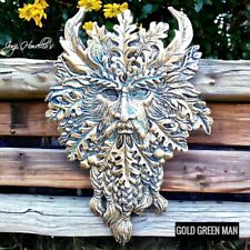 Green Man Wall Plaque Forest God Tree Spirit Face Gold Sculpture Garden Ornament