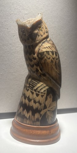 Vintage rare buffalo horn - horn, owl