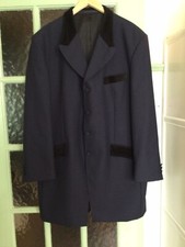 Teddy Boy Drape Jacket,Navy Pin Stripe,1/2 Black velvet collar and trim.48”