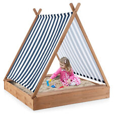 Kids Sandbox 124 x 123cm Large Wooden Sand Box Outdoor Cabana Sand Pit w/Seats