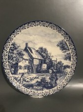 Large Vintage “De Herfst" Delft Blauw Dutch Dresser Hanging Wall Plate 11.5 Inch