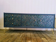 G plan Midcentury Sideboard Navy, Teal And Gold Print Painted Upcycled Furniture