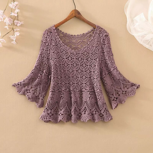 Women lace crochet cropped - cropped, top