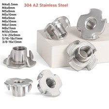 Stainless Steel Four Pronged T Nuts Captive Threaded Inserts For Wood Furniture