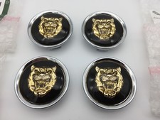 GENUINE JAGUAR BLACK / GOLD ALLOY WHEEL CENTRE CAP BADGES NEW MNA6249FA NEW