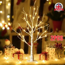 2PCS Christmas Birch Twig Tree LED Decoration Light Up Warm White Pre Lit Indoor