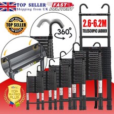 2.6M-6.2M Heavy Duty Telescopic Ladder Multi-Purpose Aluminium Extendable 2 Hook