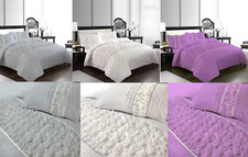Embellished Lace Pleated Duvet Quilt Cover Set Ruffle All Size Bedding Easycare