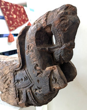 FOLK ART: C18th 14" long carved wooden horse head