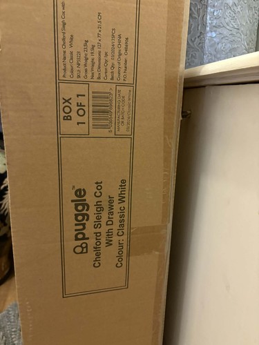 White sleigh cot with drawer - cot,