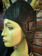 RARE FIGHTER POILET WW2 BLACK LEATHER CAP SPITFIRE  RAF LUFTWAFFE AIR FORCE