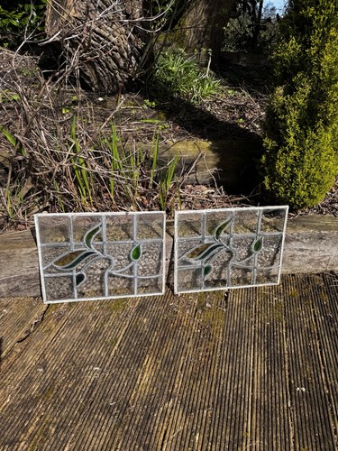 Pair vintage leaded - leaded, stained