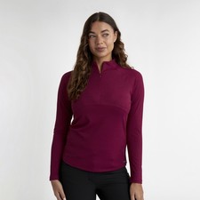 Green Lamb Ladies Lightweight 1/4 Zip Top with Jacquard Leopard Print in Red