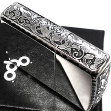 Zippo Oil Lighter Side Arabesque Router Silver Brass Armor Case Japan