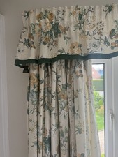 Laura Ashley Gainsborough green yellow cream floral curtains 1993 with pelmet