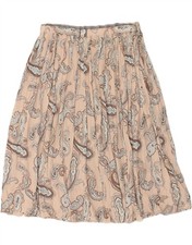 VINTAGE Womens Pleated Skirt W30 Medium Beige Paisley CA23