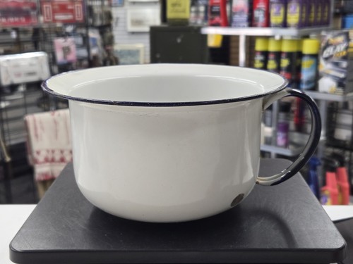 Vintage white enamel with - vintage, blue