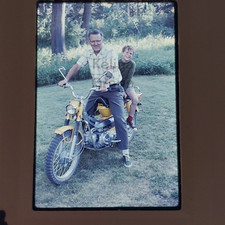 1969 Grandpa w/Boy on Honda Trail CT90 Motorcycle 35mm Film Slide Tween Father