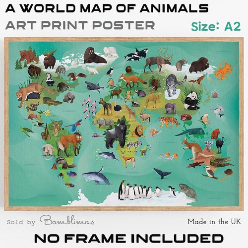 Animal world map poster - map,