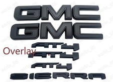 2019-2025 GMC Sierra Front & Rear and AT4 OVERLAY Emblems kit Matte BLACK
