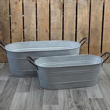 Large Zinc Galvanised Metal Garden Oval Troughs FLower Pot Planters Window Box