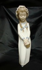 Nao Lladro Girl Holding Basket Of Sweets Figurine Model Number 0597 Large 10.5"
