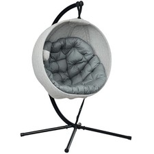 Outsunny Hanging Egg Chair Outdoor Indoor Swing Chair, Folding Basket, Grey