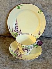 FLOWER HANDLE "WISTERIA" TRIO TEA SET RADFORDS CROWN CHINA 1915-1925 ART DECO