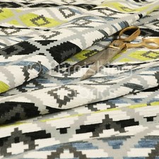 Modern Small Kilim Aztec Pattern Green Black Chenille Curtain Upholstery Fabrics