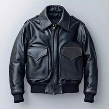 Men's Zipper Vintage A2 Aviator Bomber AIR Force Black Real Sheep Leather Jacket