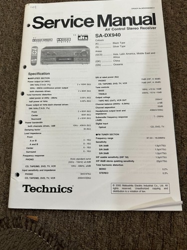 Technics dx940 service - technics,