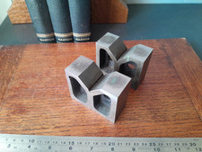   VINTAGE 3" CAST IRON VEE BLOCK 2 OFF PIECES 3 INCH X 1 5/16 INCH X 2 3/8 INCH
