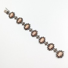 Hallmarked Silver Shell Cameo Panel Bracelet with Marcasites