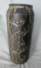 Wonderful unusual large studio art pottery vase with charming incised figures
