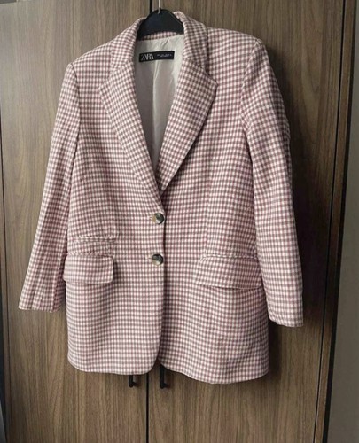 Zara pink green checked blazer - pink,