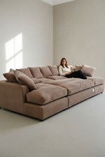 Cinema U SHAPE SOFA SALE , Brand New Beige Coffee cord Corner Sofa Bed Footstool