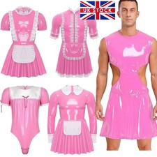 Men's Patent Leather Bodysuit French Maid Thongs Costume Crossdressing Lingerie