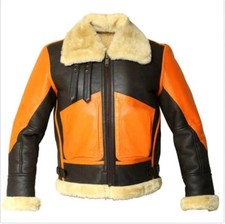 Men's B3 Brown Bomber Real Shearling Real Sheepskin Two Tone Leather Jacket