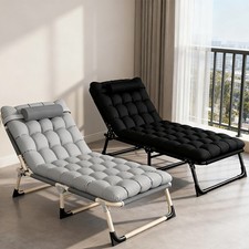 Reclining Sun Lounger Garden Folding Chair Bed Recliner Beach Camping w/ Cushion