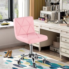 Adjustable Pink Desk Chair Armless Home Office Barber Beauty 360° Stool w/Wheels