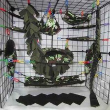 17 pc Sugar Glider Cage Set - Paw Print Camo with 30 inch Vine & Thick Rope
