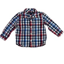 Tommy Hilfiger Baby Boy Plaid Button Down Shirt 18M Red Blue White Logo Pocket