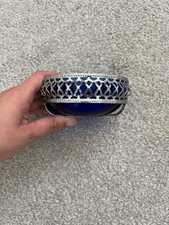 Vintage Cobalt Blue Glass Bowl with Silver Plated Holder